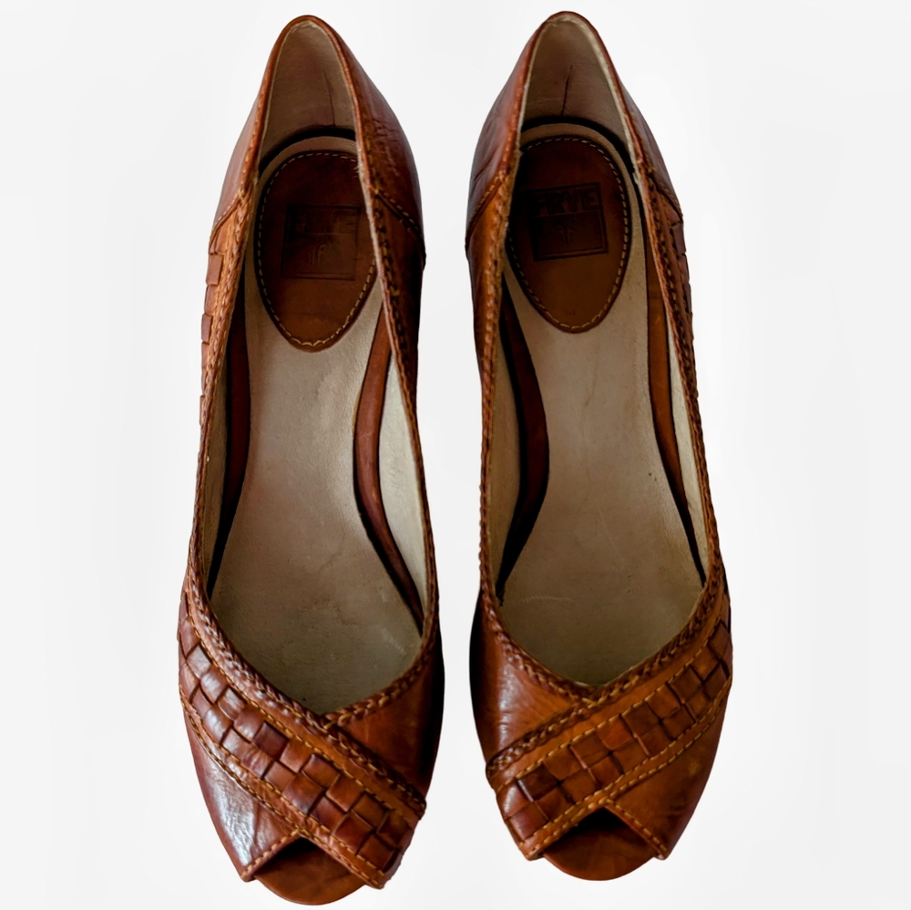 Women's Brown Peep-Toe Woven Leather Shoes